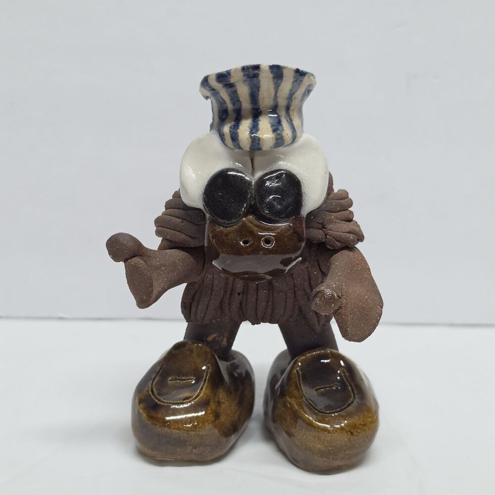 Vintage Clay Harrie Pottery Sailor Character in Blue White Cap & Big Boots 1979